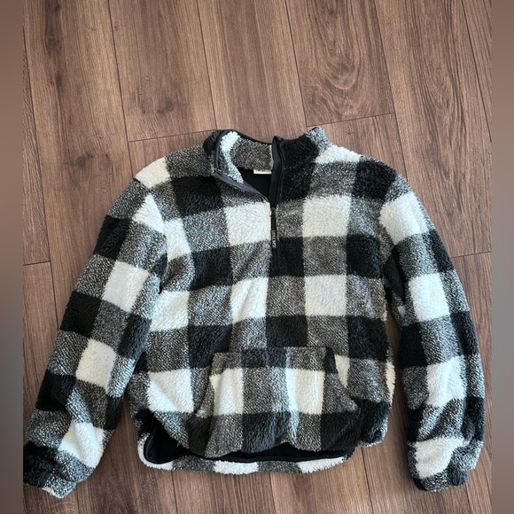 Little Bipsy - Adult Plaid Sherpa Pullover - 3/4 Zip - Picture 1 of 3